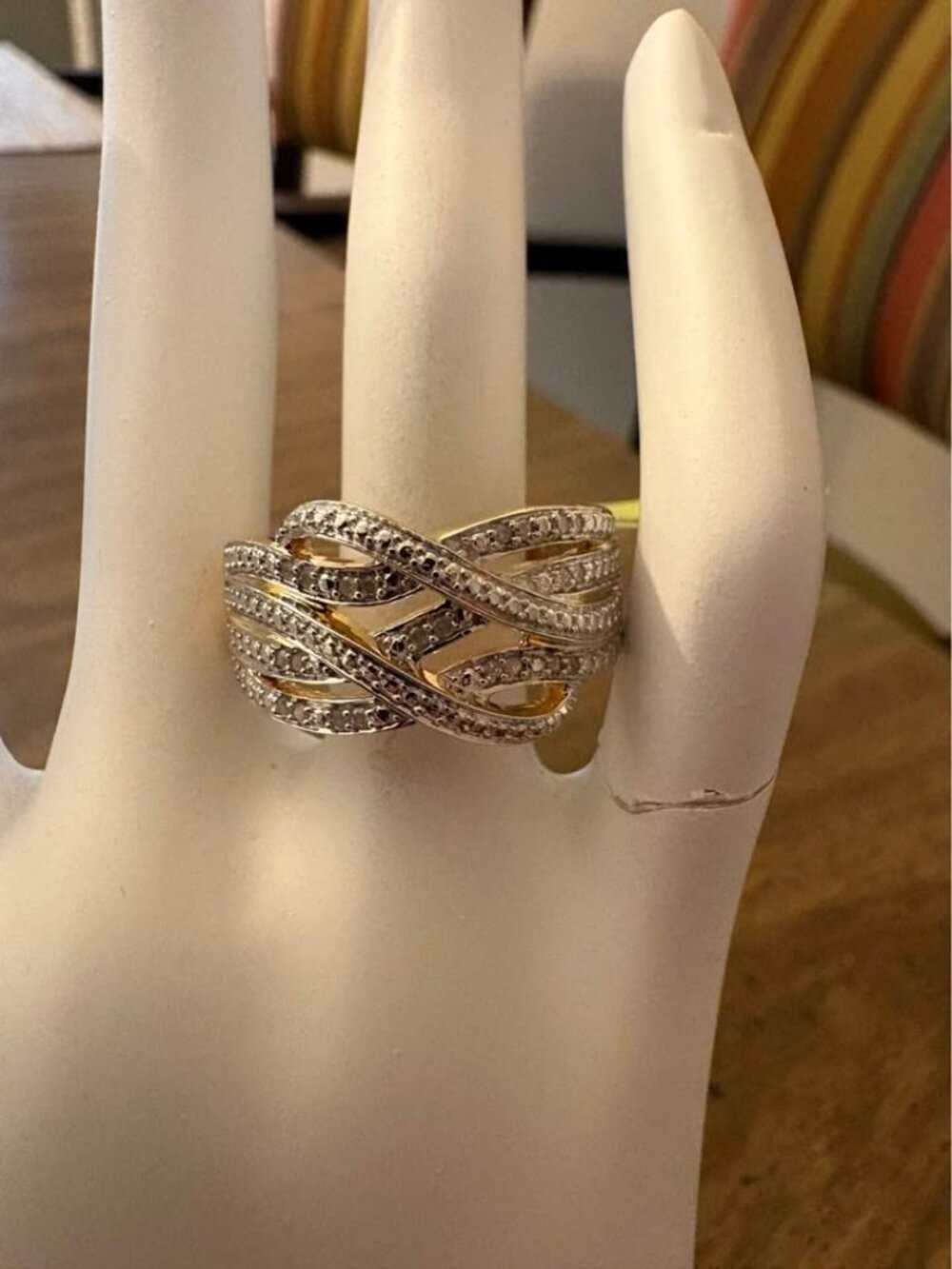 Natural Diamond Crossover Ring Silver 925 Size 10